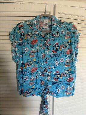 Epcot button front tie blouse